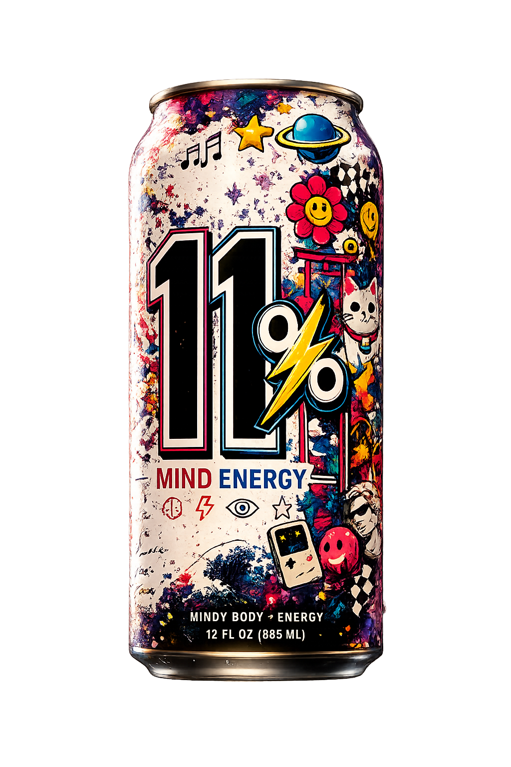 11% Mind Energy can — Japanese pop-art futuristic design